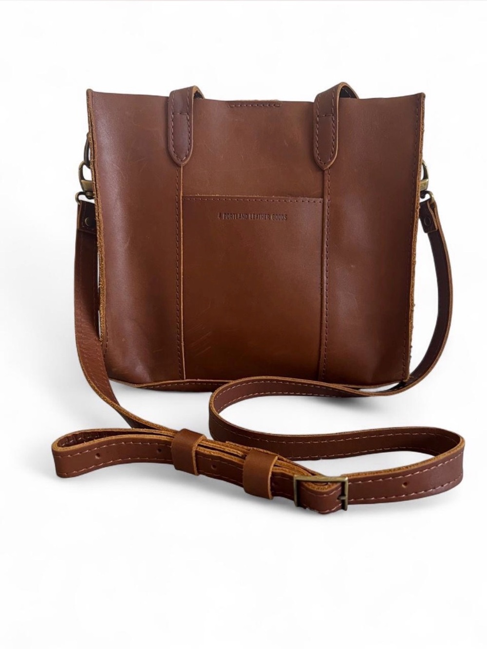 Portland Leather Goods Mini Crossbody Tote - Cognac Leather Handbag